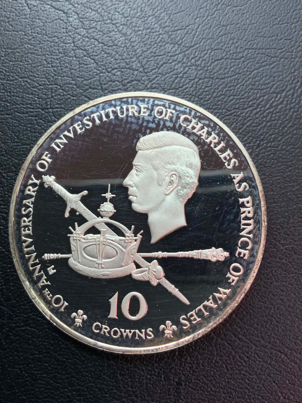 1979 Turks & Caicos 10 Crown Prince Charles Anniversary 1 Oz Silver