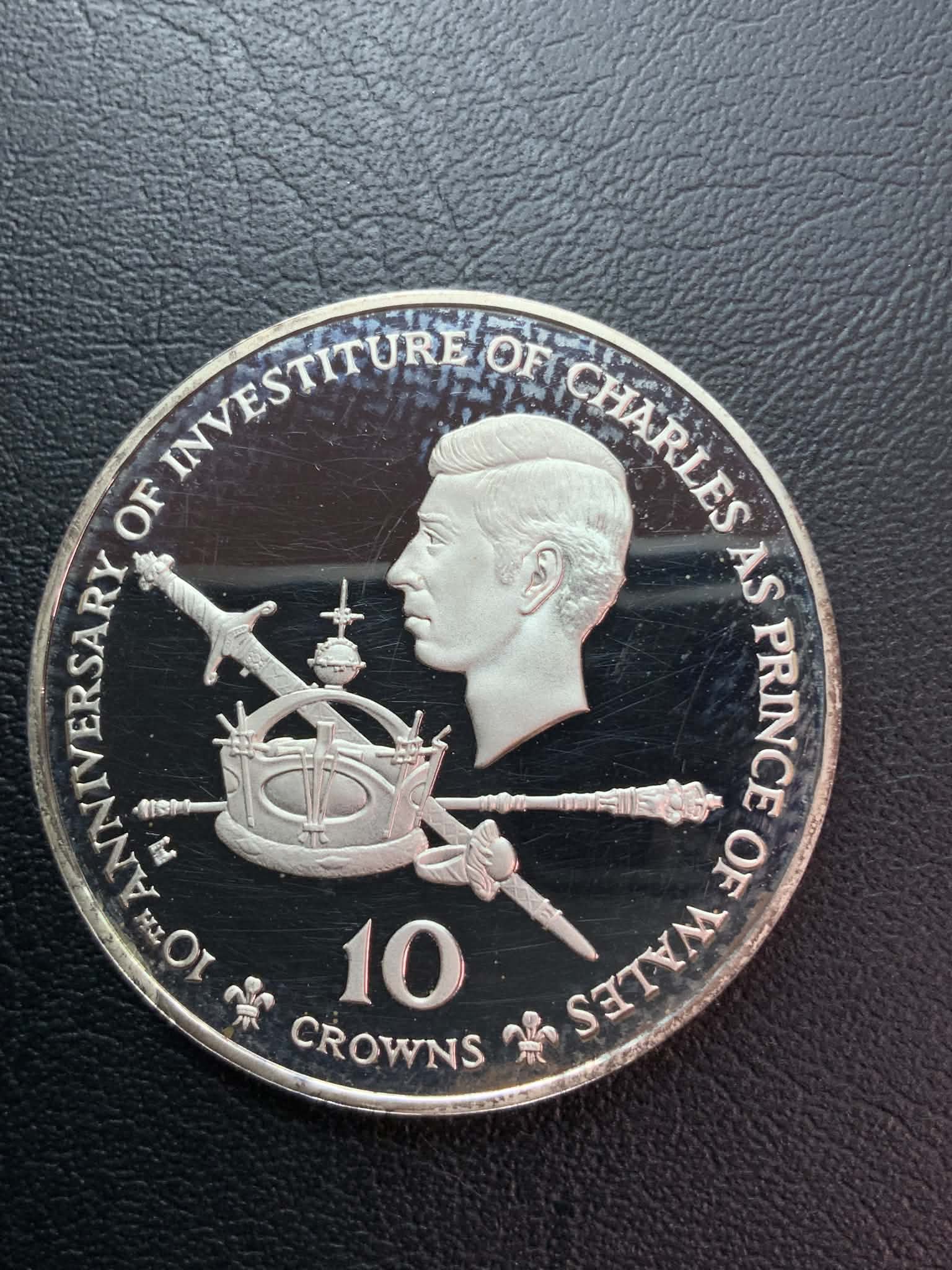 1979 Turks & Caicos 10 Crown Prince Charles Anniversary 1 Oz Silver